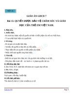 Giáo án GDCD 7 bài 13 Quyền được bảo vệ chăm sóc và giáo dục của trẻ em Việt Nam | Lớp 7 - Ôn Luyện