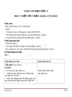 Giáo án Đạo đức 4 bài 7 Biết ơn thầy giáo, cô giáo | Lớp 4 - Ôn Luyện