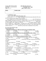 Anh 8-Tiết 54: Bài kiểm tra học kì I