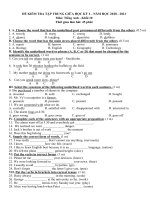 Đề thi giữa học kì 1 môn Anh lớp 10 năm 2020 - 2021 có đáp án | Tiếng Anh, Lớp 10 - Ôn Luyện