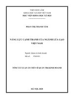 Tóm tắt luận án Tiến sĩ Quản trị kinh doanh: Năng lực cạnh tranh của ngành lúa gạo Việt Nam