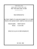 Tóm tắt luận án Tiến sĩ Kinh tế: Sự phát triển của doanh nghiệp vừa và nhỏ trong nền kinh tế Đức những năm gần đây