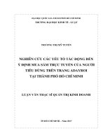 Nghiên cứu các yếu tố tác động đến ý định mua sắm trực tuyến của người tiêu dùng trên trang ADAYROI tại thành phố hồ chí minh 