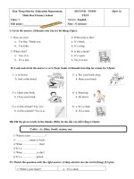 Tải Đề thi học kì 2 lớp 1 môn tiếng Anh trường Tiểu học Minh Hòa, Bình Dương có đáp án - Đề kiểm tra cuối năm lớp 1 môn tiếng Anh có đáp án
