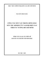 Tóm tắt luận án Tiến sĩ Hồ Chí Minh học: Công tác dân vận trong đồng bào dân tộc Khmer Tây Nam Bộ hiện nay theo tư tưởng Hồ Chí Minh