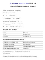 Tải Trắc nghiệm tiếng Anh lớp 5 Unit 12 Don't ride your bike too fast! - Bài tập tiếng Anh 5 theo từng Unit có đáp án