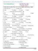 Đề kiểm tra 1 tiết môn Tiếng Anh 8 trắc nghiệm, tự luận có đáp án