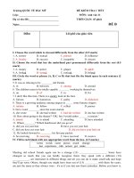 Đề kiểm tra 1 tiết có đáp án môn tiếng anh lớp 11 trường quốc tế bắc mỹ mã b | Tiếng Anh, Lớp 11 - Ôn Luyện