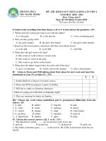 Đề thi KSCL môn Tiếng Anh 8 năm 2020-2021 - Trường THCS Chu Mạnh Trinh