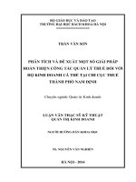 Phân tích và đề xuất một số giải pháp hoàn thiện công tác quản lý thuế đối với hộ kinh doanh các thể tại chi cục thuế thành phố nam định 