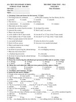 Đề thi học kì 1 môn Tiếng Anh 8 năm 2020-2021 có đáp án - Trường THCS Gia Thụy