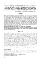 KHảO SáT TíNH CHấT MÔI TRƯờNG ĐấT, NƯớC CủA MÔ HìNH NUÔI TÔM Sú (PENAEUS MONODON) KếT HợP LúA, MàU TRÊN VùNG ĐấT PHèN NHIễM MặN Ở HậU GIANG. PHầN I: TíNH CHấT MÔI TRƯờNG NƯớC
