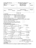 Đề thi học kì 1 môn Tiếng Anh 7 năm 2020-2021 có đáp án - Trường THCS Tây Sơn