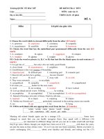 Đề kiểm tra 1 tiết có đáp án môn tiếng anh lớp 11 trường quốc tế bắc mỹ mã a | Tiếng Anh, Lớp 11 - Ôn Luyện