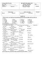 Đề thi học kì 1 môn Tiếng Anh 8 năm 2020-2021 có đáp án - Trường THCS Tây Sơn