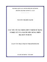 Các yếu tố tác động đến ý định sử dụng ví điện tử của người tiêu dùng trên địa bàn thành phố hồ chí minh 
