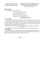 Đề thi KSCL học sinh giỏi môn Ngữ văn 8 năm 2020-2021 có đáp án - Trường THCS Liên Châu (Lần 1)