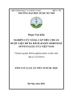 Nghiên cứu nâng cấp tiêu chuẩn dược liệu rễ ba kích (Radix Morindae Officinalis) của Việt Nam (tt)