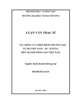 Luận văn Thạc sĩ Kinh doanh thương mại: Tác động của Hiệp định thƣơng mại tự do Việt Nam – EU (EVFTA) đến ngành nông sản Việt Nam