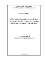 Hoàn thiện công tác quản lý thuế thu nhập cá nhân từ tiền lương, tiền công tại cục thuế tỉnh hà tĩnh 