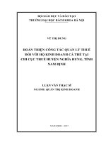 Hoàn thiện công tác quản lý thuế đối với hộ kinh doanh cá thể tại chi cục thuế huyện nghĩa hưng, tỉnh nam định 