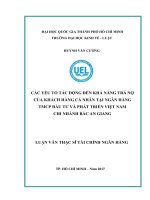 Các yếu tố tác động đến khả năng trả nợ của khách hàng cá nhân tại ngân hàng thương mại cổ phần đầu tư và phát triển việt nam chi nhánh bắc an giang 