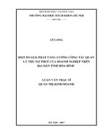Một số giải pháp tăng cường công tác quản lý thu nợ thuế của doanh nghiệp trên địa bàn tỉnh hòa bình  