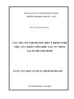 Các yếu tố ảnh hưởng đến ý định nghỉ việc của nhân viên khu vực tư nhân tại thành phố hồ chí minh 