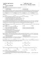 Đề kiểm tra 1 tiết môn vật lí lớp 12 năm 2016 trường thpt phùng hưng | Lớp 12, Vật lý - Ôn Luyện