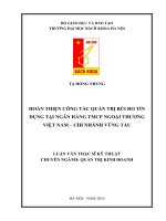 Hoàn thiện công tác quản trị rủi ro tín dụng tại ngân hàng tmcp ngoại thương việt nam – chi nhánh vũng tàu 