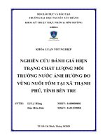 Nghiên cứu đánh giá hiện trạng chất lượng môi trường nước ảnh hưởng do vùng nuôi tôm tại xã thạnh phú, tỉnh bến tre 