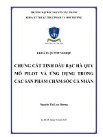 Nhan đề chưng cất tinh dầu bạc hà quy mô pilot và ứng dụng trong các sản phẩm chăm sóc cá nhân  