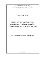 Nghiên Cứu Giá Trị Và Khả Năng Chi Trả Dịch Vụ Môi Trường Rừng Tại Vườn Quốc Gia Ba Bể, Tỉnh Bắc Kạn