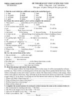 Tải Đề KSCL đầu năm môn Tiếng Anh lớp 7 - lớp 8 (Thí điểm) Phòng GD&ĐT Kim Bôi, Hòa Bình năm học 2016 - 2017 - Đề kiểm tra đầu năm Tiếng Anh có đáp án