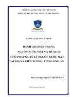 Nhan đề đánh giá hiện trạng nguồn nước mặt và đề xuất giải pháp quản lý nguồn nước mặt tại thị xã kiến tường, tỉnh long an  