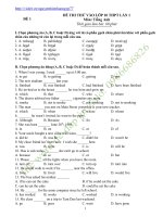 15 đề THI THỬ ANH 9 lần 1 