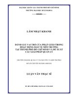 Đánh giá vai trò của phật giáo trong hoạt động bảo vệ môi trường tại thành phố hồ chí minh và đề xuất các giải pháp quản lý  