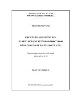 Các yếu tố ảnh hưởng đến hành vi sử dụng hệ thống giao thông công cộng xanh tại tp  hồ chí minh  