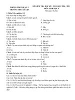 Đề thi học kì 1 môn Sinh học 6 năm 2020-2021 có đáp án - Trường THCS Lê Lợi