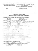 Đề thi học kì 1 môn Lịch sử 8 năm 2020-2021 có đáp án - Trường TH&THCS Bãi Thơm