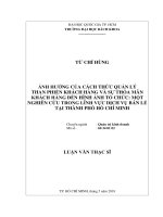 Ảnh hưởng của cách thức quản lý than phiền khách hàng và sự thỏa mãn khách hàng đến hình ảnh tổ chức một nghiên cứu trong lĩnh vực dịch vụ bán lẻ tại thành phố hồ chí minh  