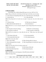 Đề thi học kì 1 môn Địa lí 7 năm 2020-2021 có đáp án - Trường THCS Hòa Bình