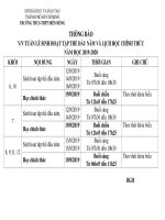 THÔNG BÁO TUẦN LỄ SINH HOẠT TẬP THỂ ĐẦU NĂM VÀ LỊCH HỌC CHÍNH THỨC.