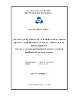 Vai trò của sự tham gia của khách hàng trong dịch vụ   một nghiên cứu trong lĩnh vực y tế tỉnh lâm đồng  