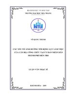 Các yếu tố ảnh hưởng tới động lực làm việc của cán bộ, công chức tại ủy ban nhân dân thành phố bến tre  