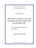 Phân tích vai trò của cọc xiên cho móng cọc trụ turbine điện gió tỉnh bạc liêu  