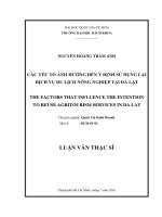 Các yếu tố ảnh hưởng đến ý định sử dụng lại dịch vụ du lịch nông nghiệp tại đà lạt  