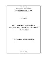 Luận án tiến sĩ hoạt động của giáo đoàn ni thuộc hệ phái khất sĩ tại thành phố hồ chí minh