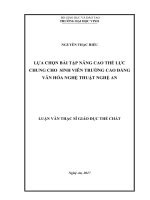 Nghiên cứu ứng dụng bài tập nhằm nâng cao thể lực chung cho sinh viên trường cao đẳng văn hóa nghệ thuật nghệ an  