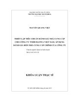 Thiết lập tiêu chuẩn đánh giá nhà cung cấp cho công ty tnhh hanwa việt nam  áp dụng đánh giá bốn nhà cung cấp chính của công ty  
